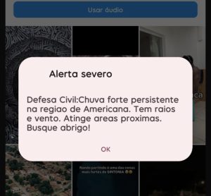 Defesa Civil emite alerta de chuva pra região