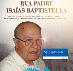 Vereador comemora dar nome de rua a padre