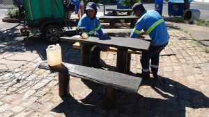 Limpeza e zeladoria chegam a Praça do Pastel, em Hortolândia