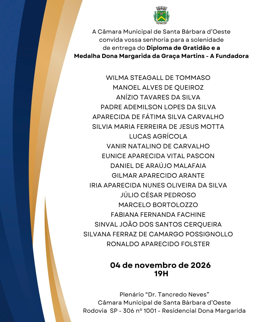Câmara realiza solenidade para homenagear 18 pessoas